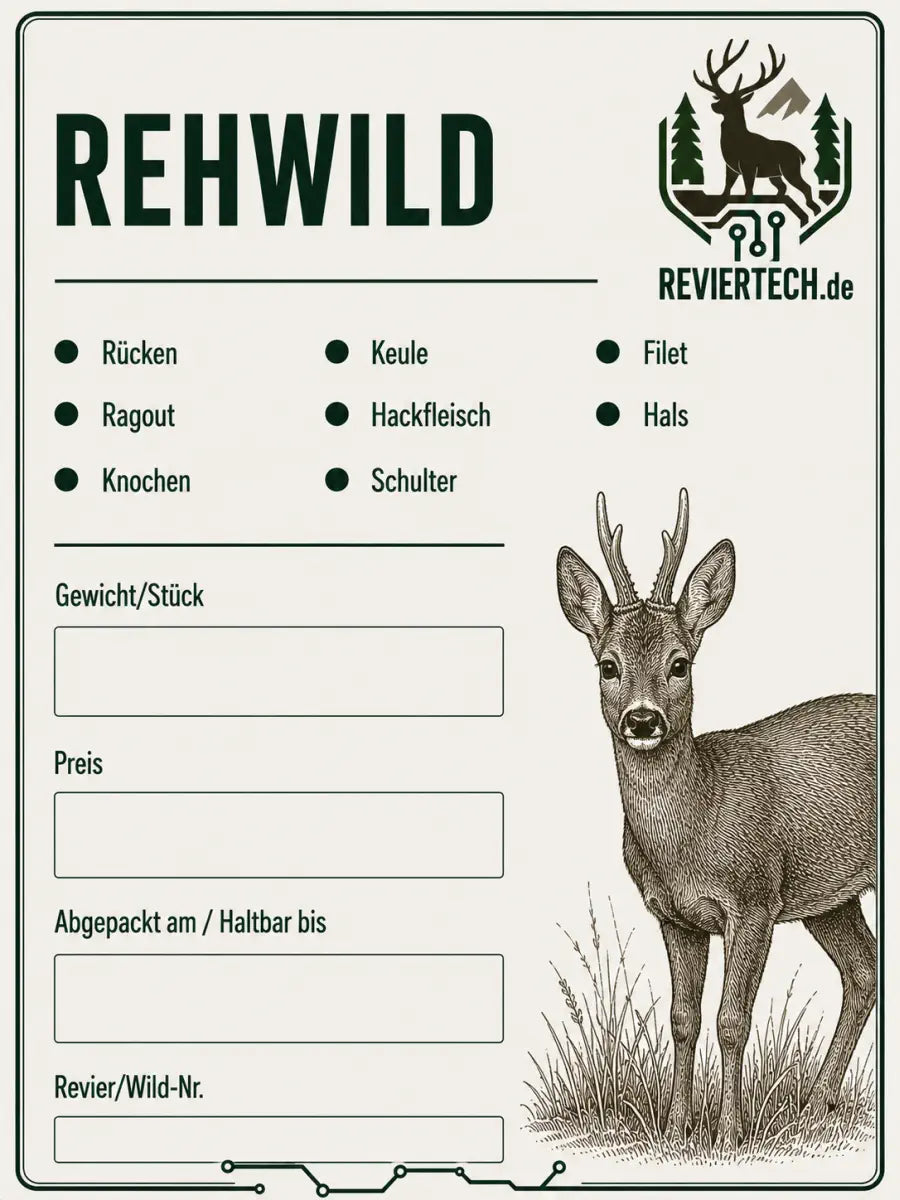 Wildbretetikett Rehwild - reviertech.de